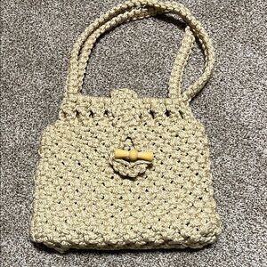 Handcrafted Vtg Macrame Crochet 1960/70’s Cream Satin lined Purse